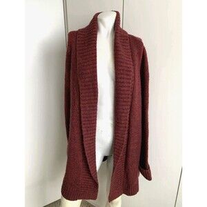 Levis Womens Large Maroon Open‎ Front Long Sleeve Tunic Length Cardigan Sweater